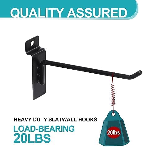 HJW Slatwall Hooks 50 Pack, 6 Inch Black Slat Wall Hanging Hooks - Image 5
