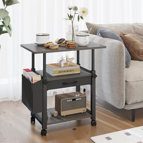YAOHUOO 22"x15" Large Printer Stand with Drawer, 3-Tier Rolling Table Cart - Image 5
