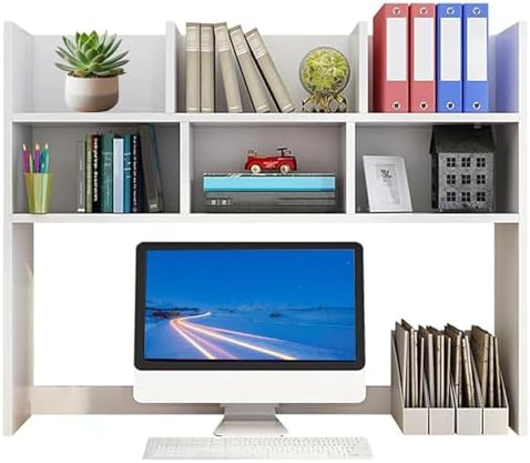 Dorm Desk Hutch, Wooden Desktop Shelf Organizer with 6 Cubbies for Computer Desk, Office, Dorm, Bedroom, White 27.5in 31in Length by Unknown