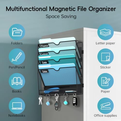 5 Tier Magnetic File Holder with Hooks for Letter Size Files - Image 5