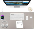 Wireless Charging Mouse Pad Firelison 2 in 1 Leather Multifunctional Office Desk Pad with Non-Slip Rubber Base, Waterproof Desk pad for Computers/Office/Work/Home/Decor（ 36" x 17"Grey - L） by Firelison