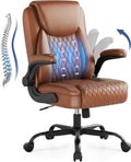 GTPOFFICE Executive Office Chair with Comfortable Lumbar Support, Ergonomic Gaming Chair with Flip-up Armrests & Zoned Pressure-Relief Cushion, Comfy PU Leather Desk Chair, Brown by GTPOFFICE
