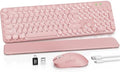 Rechargeable Backlit Wireless Keyboard and Mouse Combo, Retro Typewriter Keyboard with Magnetic Wrist Rest, Light Up Letters, 2.4GHz Cordless Connection for Mac, Windows PC, Laptop (Glowing Pink) by SABLUTE