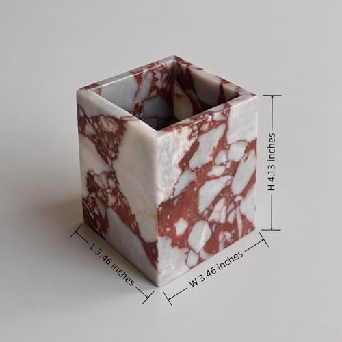 Natural Marble Stone Square Storage Container Empty Vessel Holder Cup for Candle/Pens/Sundries Items (Calacatta Red) - Image 2