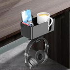 4 in 1 Desk Cup Holder Phone Pen Storage Box Hook Desktop Organizer for Headphones and Mugs, Black - Image 5