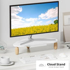 AFOOYO Monitor Stand Riser,Cloud-Shaped Sturdy Wood 16.5In Computer Monitor Riser Wirh Drawer, Multi-Purpose Desktop Organizer Riser for Computer,Laptop,Printer,TV,White - Image 2
