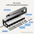 Delamu 2 Pack Metal Under Desk Cable Management Tray, U Channel Cord Organizer Box, Office Under Desk Cord Organizers, Cable Management with Various Accessories, Black, 15.75 Inches - Image 3