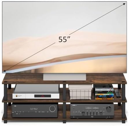 Furinno Turn-S-Tube Toolless Assembly 3-Tier TV Stand, Entertainment Center for TV up to 55 Inch, Wide Printer Stand with Storage Shelf, for Living Room, Bedroom, Amber Pine - Image 2