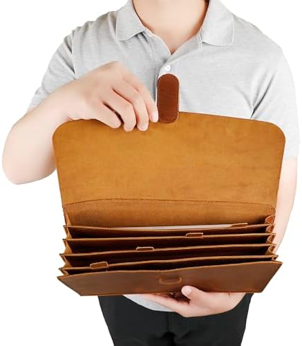 Genuine Leather File Folder, Accordian File Organizer, Leather Document Holder Resume Folio for Men & Women - Brown - Image 7