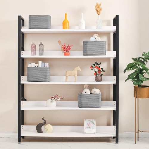 ICERZCZ Small Storage Baskets for Shelves Organizing, Woven Cotton Rope Baskets for Storage, Book Basket, Decorative Shelf Basket, 12.5"Lx9.1''Wx7.9''H (4 Packs) Grey - Image 2
