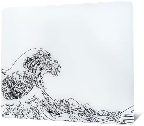 XVX Glass Gaming Mouse Pad, White Kanagawa Hard Mousepads for Gaming,Professional Large Mouse Mat 16.2" x 12.2", Special Glass Surface with Improved Precision and Speed by GMKWTL