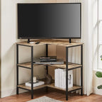 VECELO Corner Cabinet Table with 3 Tier Open Shelf, Multipurpose Display Organizer Storage Stand, for Small Space Living Room Home Office Kitchen,Grey - Image 3