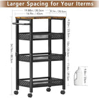 Slim Storage Cart with Wheels,9.1-inch 4 Tier Narrow Storage Cart with Wheels, Metal Kitchen Bathroom Laundry Organizer Shelf with Wood Top and Handle, Black - Image 3