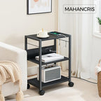 MAHANCRIS Industrial Printer Cart, 3-Tier Mobile Printer Stand, Rolling Cart with Power Outlets and USB Ports, Home Printer Stand with 2 Hooks, for Office, Living Room, Black PTHB40E01 - Image 2