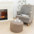 Round Ottoman Foot Stool for Living Room Pouf Footrest,Light Coffee 20x12In - Image 6
