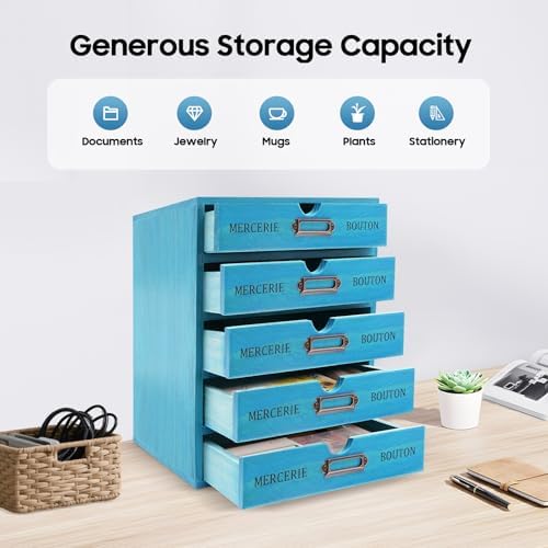 Vintage Wooden Home Office Desk Organizer with 5 Drawers, 10×6.9×12.2in - Image 2