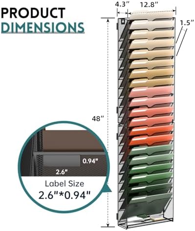SUPEASY 21 Tier Wall File Organizer, Hanging Wall Mounted Mail Organizer with Label Slots, Metal Mesh File Holder Magazine Rack for Office, Home, School or Classroom, Black - Image 4