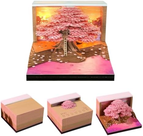 3D Calendar 2027, Tear-Away Desk Calendar, Paper Art Memo Pad, LED Light (Cherry blossom tree) - Image 2