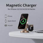 4 in 1 Magnetic Wireless Charging Station,15W Fast Charging with Night Light for MagSafe Charger Stand,3 in 1 Wireless Charger for iPhone 17/16/15/14/13 Pro Max,Apple Watch & AirPods,Sand Gold - Image 3
