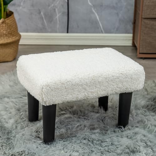CAROLMADE Ottoman Foot Rest, Sherpa Small Ottoman Foot Stool with Legs Modern Footstool Ottomans for Living Room Entryway Office, Soft White by CAROLMADE