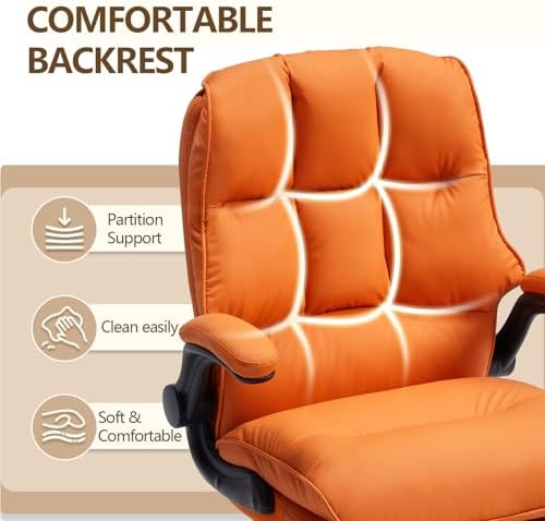 Comfy Office Chair Soft and Double Cushioned Ergonomic Computer Desk Chairs for Long Hours Executive Office Chair with Flip-up Armrests and Height Adjustment for Home Office Orange - Image 6