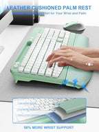 Hayyiesh Ergonomic Wave Keys Wireless Keyboard and Mouse Combo, Full Size with Memory Foam Wrist Rest & Phone Holder, 2.4G Cordless Set with USB-C Adapter for Windows Mac Desktop Laptop (Mint Green) - Image 3