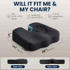 5 STARS UNITED Seat Cushion - Memory Foam Chair Cushion for Tailbone Pain Relief - Ergonomic Support for Coccyx, Sciatica & Butt - Office, Desk & Gaming Chair, Car Seat, Wheelchair, Airplane, Black - Image 5