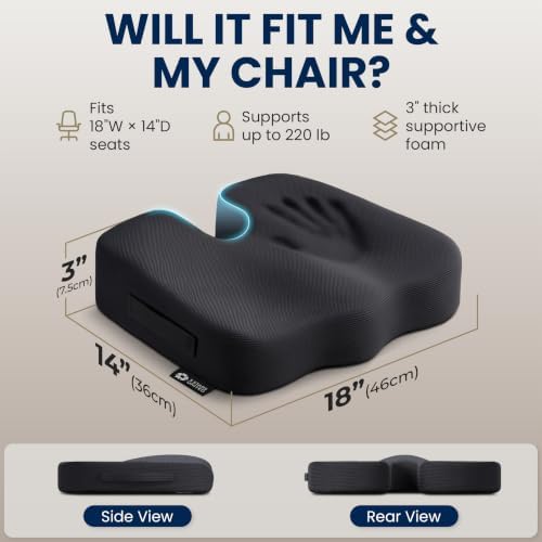 5 STARS UNITED Seat Cushion - Memory Foam & Cooling Gel - Chair Cushion for Tailbone Pain Relief - Ergonomic Support for Coccyx, Sciatica & Butt - Office, Desk & Gaming Chair, Car, Wheelchair, Black - Image 5