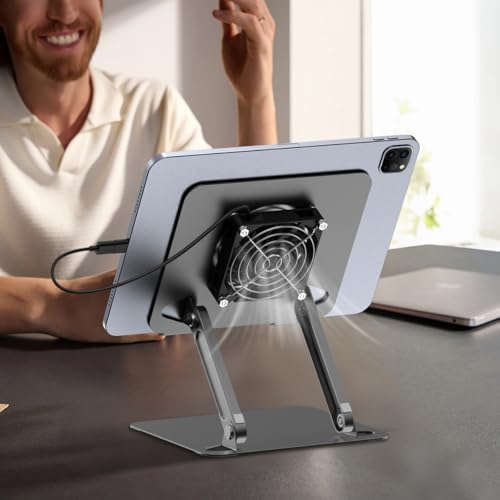 Cooling Stand for Surface Pro,Tablet Cooler Stand Holder with Quiet Fan Heavy Duty for iPad Pro Air Series,Microsoft Surface Series,Samsung Galaxy Tabs,Portable Monitor...Up to 15'' Tablets-Grey - Image 6