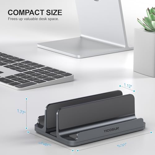 YICOSUN 3-Slot Aluminum Vertical Laptop Stand for Desk - Adjustable Width Dock for MacBook, Surface, Samsung, HP, Dell up to 17.3 inches - Space-Saving & Protective Design - Gray - Image 6