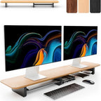 KIVY Dual Monitor Riser With Integrated Metal Shelf - Wooden Desk Shelf by KIVY