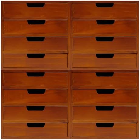 4-Pack Wooden Drawer Organizer Set, Stackable 4-Drawer Desktop Storage Cabinets in Modern Mahogany Wood - 16-Drawer Countertop Organizer for Office, Vanity, Home, and School (Wood Color) by Unknown