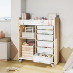 Rolling Craft Cart with 6 Drawers, Pegboard and Locking Wheels Natural - Image 2