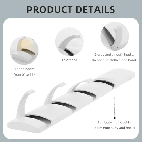 2 Pack Foldable Stylish Modern Hook Rack with 5 Hooks, Coat Hooks Wall Mount, Metal Coat Hook Rail for Coat Hat Towel Purse Robes Mudroom Bathroom Entryway (White) - Image 5