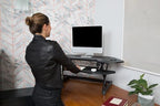 Rocelco 46" Height Adjustable Corner Standing Desk Converter - Quick Sit Stand Up Dual Monitor Riser - Gas Spring Assist Tabletop Computer Workstation - Large Keyboard Tray - Black (R CADRB-46) - Image 6