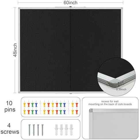 Large Cork Bulletin Board, 48 X 36 in Foldable Silver Aluminium Frame Noticeboard for Wall, 4'x 3' Large Wall Mounted Memo Notice Pin Board with 28 Push Pins for School, Home & Office (Black) - Image 3