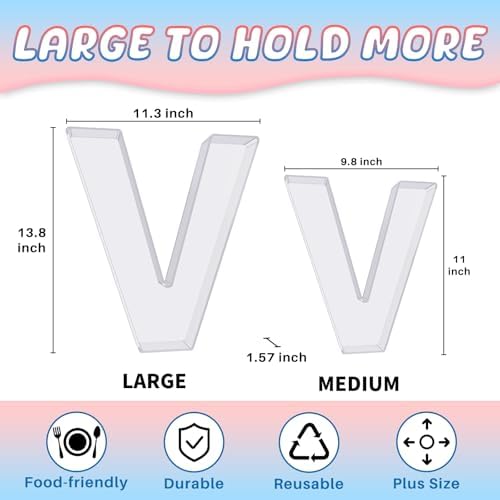 13.8" Extra Large Acrylic Letter Charcuterie Board Box, Reusable Fillable Letter Cake Candy Dish Display Serving Tray for Birthday Anniversary Party Decoration (V) - Image 2