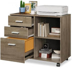 DEVAISE 3 Drawer Wood File Cabinet, Rolling Filing Cabinet with Open Storage Shelf, Printer Stand for Home Office Storage and Organization, Fits Letter/A4 Files (Gray Oak, Wood) by DEVAISE