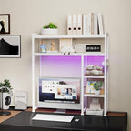 Aetheris Desktop Organizer Shelf, 30" Wooden Office Storage Rack with Outlets, Display Shelf Rack with Light Strip, 5 Tier Desktop Display Rac, Desk Shelf, Desk Hutch for Computer Monitor (White) - Image 4