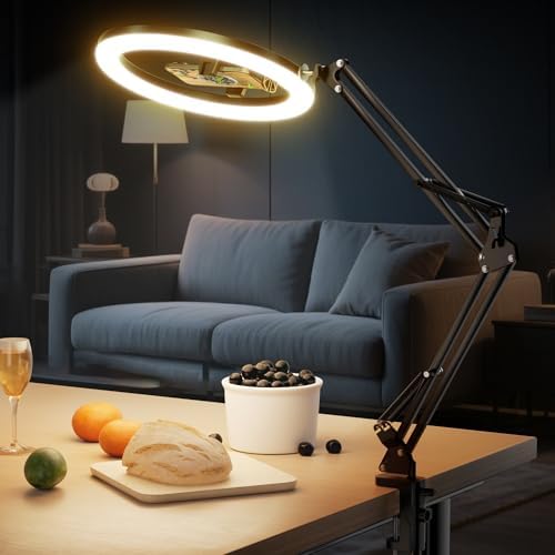 UBeesize 12’’ Ring Light with Overhead Phone Mount, LED Selfie Light with Stand and Phone Holder for iPhone and Laptop, Desk Light for Video Recording, Zoom Meeting, Live Streaming, Tiktok, YouTube by UBeesize