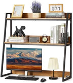 VEVOR 2-Tier Desktop Storage Organizer, 37.4" x 12.6" x 35.4" Office Storage Rack, Wood Color Display Shelf, Desktop Bookshelf Hutch with Anti-Slip Feet Pads, for Office, Home & Dorm by VEVOR