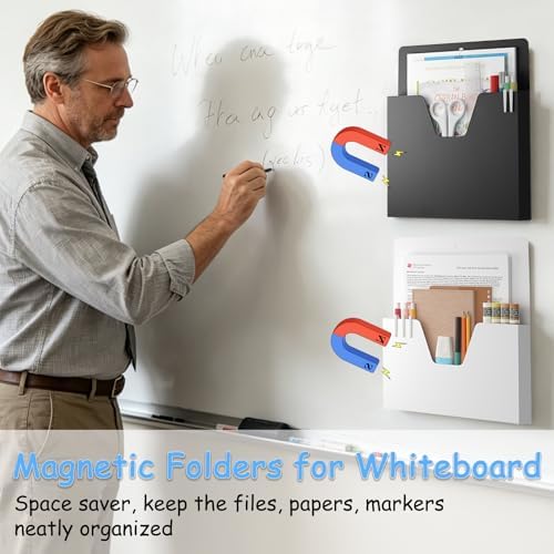 MFTEK Magnetic File Holder 6 Pockets Paper Holder, Hanging File Organizer Office Supplies Storage for Cabinets, Whiteboard, Magnetic Mail Letter Folder for Refrigerator (Classic White) - Image 2