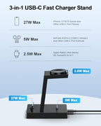 30W Fast 3 in 1 Charging Station for Apple Devices - ADADPU USB C Charger Stand for iPhone 17 16 15 Pro Max Plus & AirPods 4,Wireless Charger Dock Compatible with Apple Watch Ultra/10/9/8/7/6/5/4/3/SE - Image 3