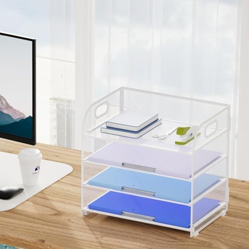 Marbrasse 2 Pack 4 Tier Paper Organizer Letter Tray - Mesh Desk File Organizer with Handle, Paper Sorter Organizer for Letter/A4 Office File Folder Holder (White, 12.6" x 9.1" x 10.7") - Image 6