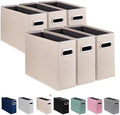6 Pack Letter Size File Storage Box Collapsible，Fabric Hanging File Folders Organizer, Portable Office Document Holder with Metal Handle, Smooth PVC Rails, Beige by ComfortKeeper