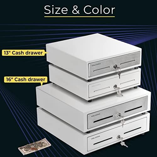 Volcora Cash Register Drawer for Point of Sale (POS) System - White and Stainless Steel Front - Fully Removable 2 Tier Cash Tray, 5 Bill/8 Coin, 12-24V, RJ11/RJ12 Key-Lock - Image 6