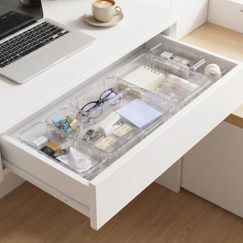 UFORU 14 Pcs Adjustable Clear Drawer Organizer for Makeup Bathroom DIY Desk - Image 6