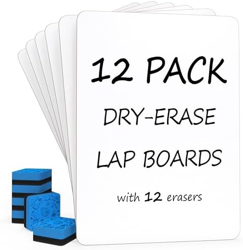 SCRIBBLEDO 12 Pack Small Dry Erase Boards 9x12 with 12 Erasers for Students by Scribbledo