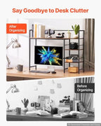 VEVOR Desk Shelf 38.6" W, Desktop Bookshelf Storage Hutch for Computer Monitor, Metal Frame and Wooden Shelf, 4-Tier Desk Display Rack, Multipurpose Desk Organizer Hutch for Dorm, Home, Office - Image 4