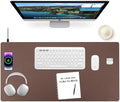 Wireless Charging Mouse Pad Firelison 2 in 1 Leather Multifunctional Office Desk Pad with Non-Slip Rubber Base, Waterproof Desk pad for Computers/Office/Work/Home/Decor（ 32" x 16"Brown - L） by Firelison